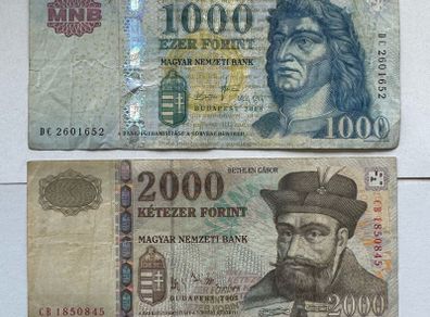 Hungary 1000+2000 Forint Banknotes