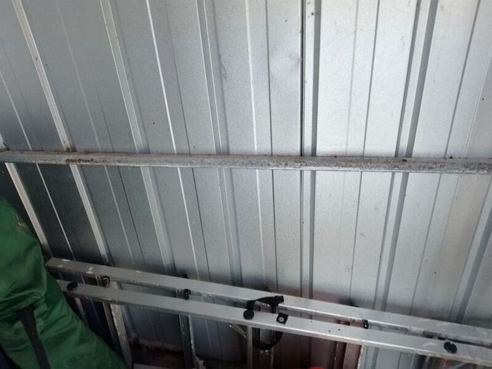 STEEL SHED , 2.8m long, 1.1m deep and 1.73 high.