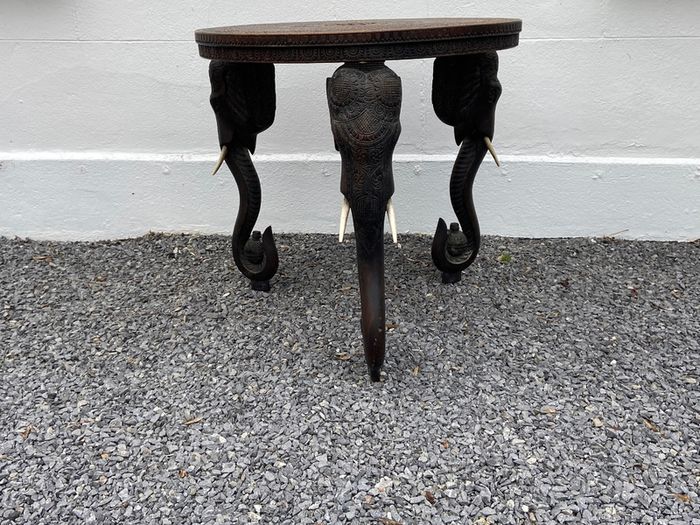 A Superb late 19th Century Indian Carved Hardwood Elephant Occasional / Side Table