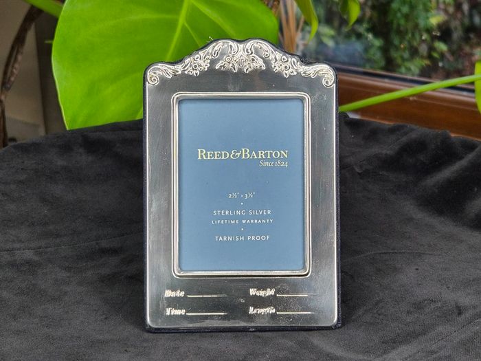 Reed & Barton Sterling Silver Baby Record Picture Frame Boxed 2.5 x 3.5