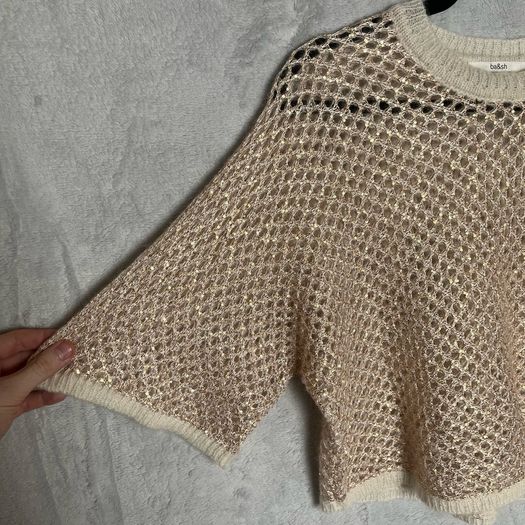Ba&sh Open Knit Nate Sweater Sz 6UK 2US XS Boxy Oversized Shimmer Short Sleeve