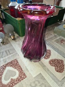 Large Mid-Century Chribska Glass-works Cranberry Art Glass Vase designed by Josef Hospodka postage available or collection
