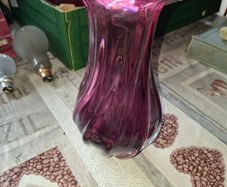 Large Mid-Century Chribska Glass-works Cranberry Art Glass Vase designed by Josef Hospodka postage available or collection