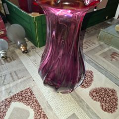 Large Mid-Century Chribska Glass-works Cranberry Art Glass Vase designed by Josef Hospodka postage available or collection