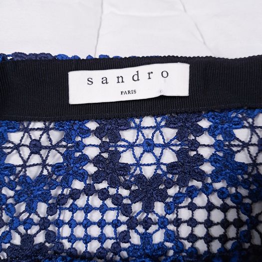 Sandro Royal Blue & Navy Floral Guipure Crochet Lace Midi Pencil Skirt 8UK/36EU