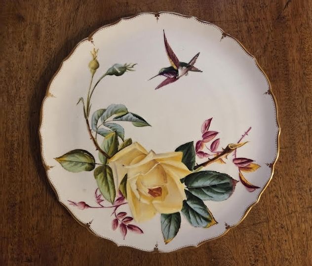 Beautiful Antique Hand Painted China Set Hummingbird Wall Plaques / Plates