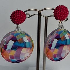 Round Geometric Pattern Beaded Stud Earrings
