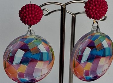 Round Geometric Pattern Beaded Stud Earrings