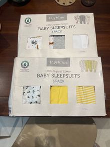2 x 3pk of Lily and Dan Baby sleep suits & 5pk of short sleeve body suits