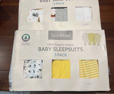 2 x 3pk of Lily and Dan Baby sleep suits & 5pk of short sleeve body suits