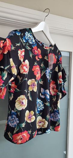 Dorothy Perkins black floral ruffle sleeve top Sz 10UK (Petite) - BNWT Rrp 32