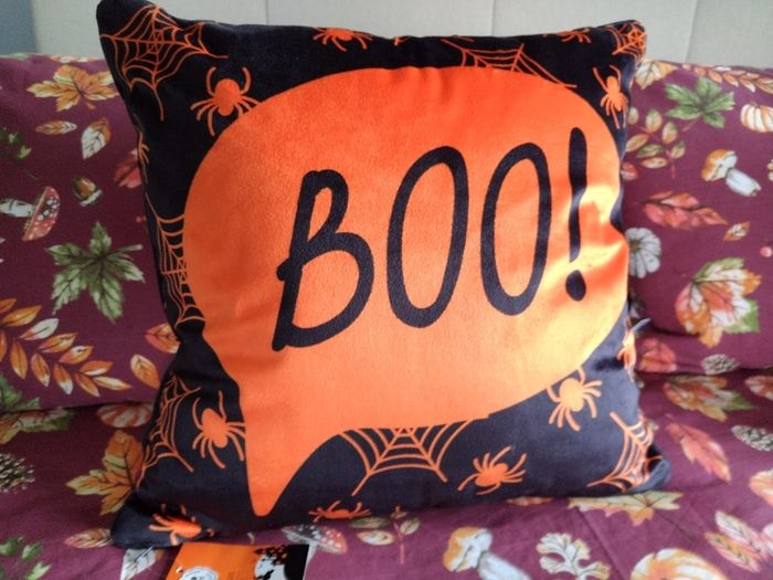 Bedlam Brand Boo Halloween Cushion in Orange