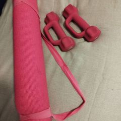 yoga mat and Davina McCall 2 kg dumbbells