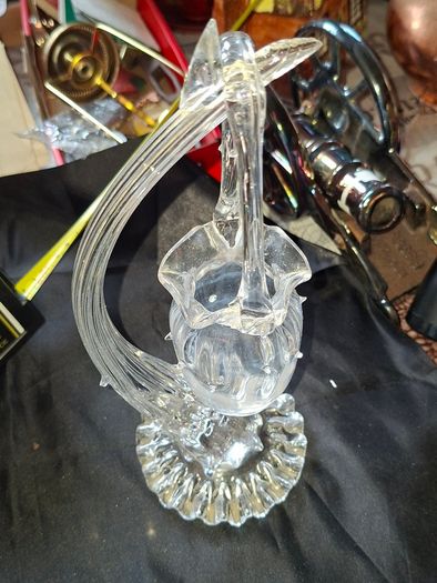 Beautiful 1920s Murano style Spun Glass, a Glass Acorn Basket hanging from a glass stem, Postage Available or Collection