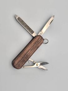 Vintage Victorinox Classic Sd 58mm Swiss Army Knife Keychain tool with Custom Walnut wood  Handle